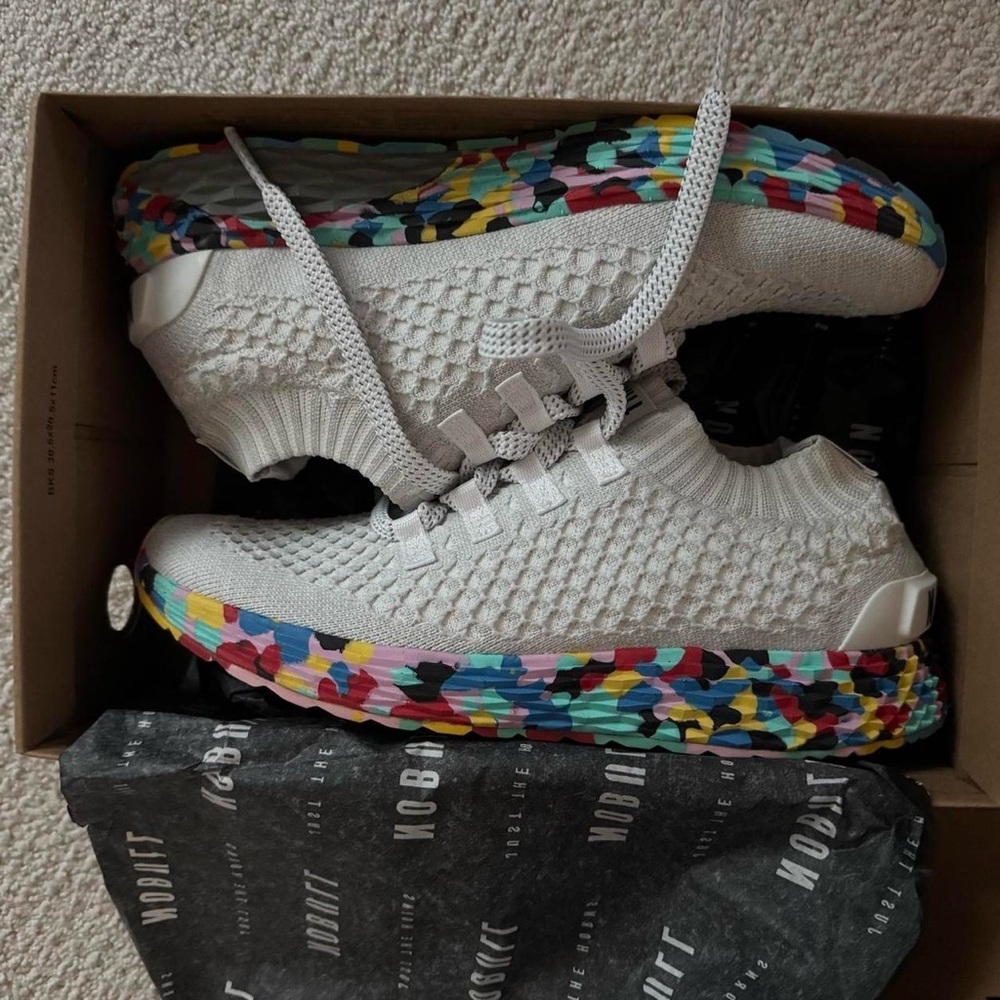 NoBull Allday Knit Runner trainers in White with Colorful Sole